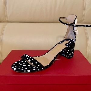 New Salvatore Ferragamo Connie Polka Dots Suede Calf Heels Sandals sz: US 8.5